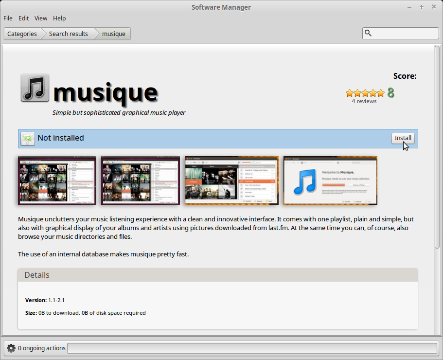 Click on Musique install button